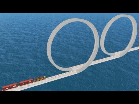 Impossible Double Loop Rail Tracks Vs Trains Crossing Giant Pit - BeamNG.Drive
