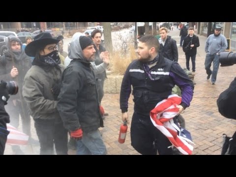 Street fight breaks out over flag burning