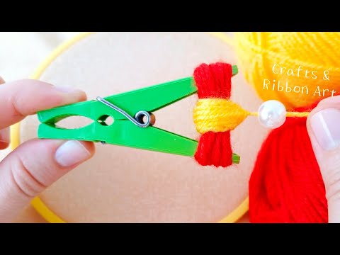 Super Easy Woolen Flower Making Ideas - DIY Flowers with Yarn - Hand Embroidery Amazing Tricks
