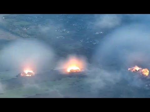 Powerful and devastating shockwaves radiate from TOS-1A thermobaric rocket impact sites