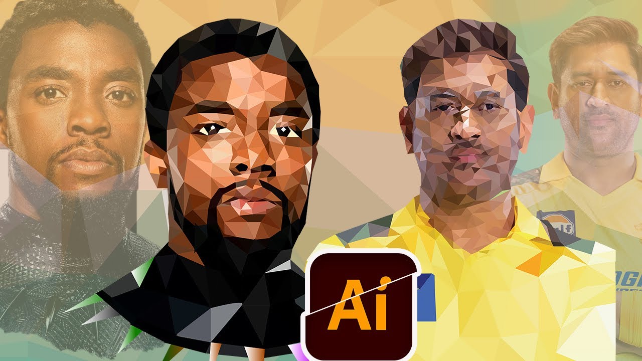 How to make a low Poly portrait in adobe illustrator || How make poly art Ms dhoni || Black panther