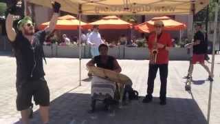 Sophie Nzayisenga, Jeremy Danneman, and  Crazy Dancing Man at the Union Square Farmers Market