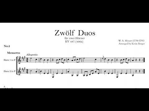 Mozart - 12 Duos for Two Horns, No. 2 - KV 487 (496a) - Sheet Music for Horn Duo