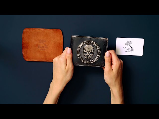 Вiдео Кожаное портмоне мужское "Череп" чёрный