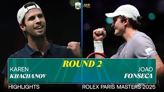 Karen Khachanov vs Joao Fonseca R2 highlights | Rolex Paris Masters