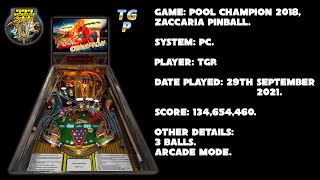 Pool Champion 2018 - Zaccaria Pinball - Arcade mode, 3 balls - 134,654,460 points.