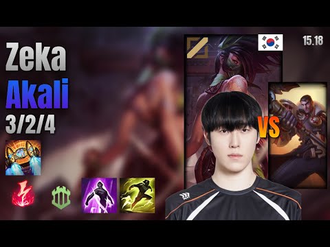 Zeka Mid Akali vs Jayce lol KR solo rank Full Game 15.18 | 제카 아칼리 vs 제이스