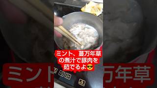 【農学修士地獄#素麺 】#ミント #蔓万年草 の煮汁で豚肉を茹で、冷しゃぶソーメンを作って食べた#貧乏飯 #貧乏生活 #健康飲食 #独身男性 。