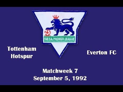 FA Premier League. Season 1992-1993. Matchweek 7. Tottenham Hotspur - Everton FC - 2:1. Highlights.