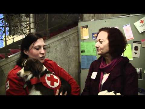 Cornelia Rybar und ihr Suchhund Lynn.