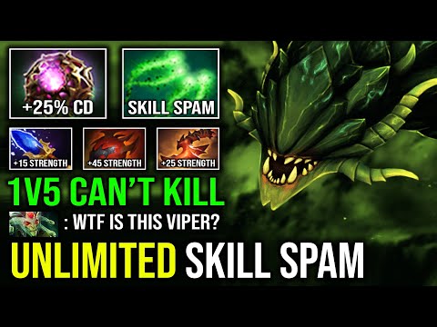 WTF Unlimited Skill Spam 5K HP Max Strength Raid Boss Unkillable Viper Octarine Full Aghs Dota 2