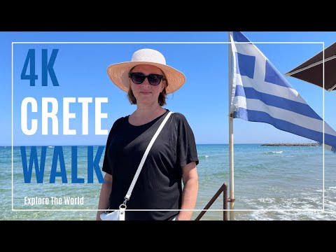 【4K】 Greece Crete Walk - Paralia Gournes Beach with See Waves Sounds