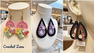 Crochet Earrings design model. Latest Crochet trendy earrings design ideas. #crochet #knitting #diy 