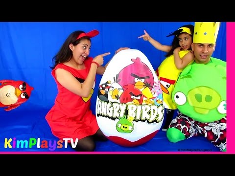 Giant Angry Birds Surprise Egg Wearing Angry Birds Costumes to Open Awesome Toys Video