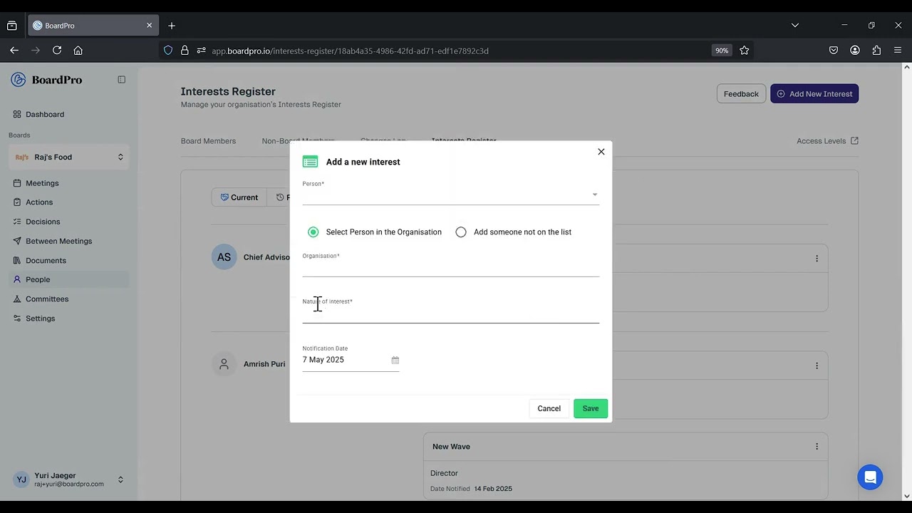 BoardPro Interest Register overview