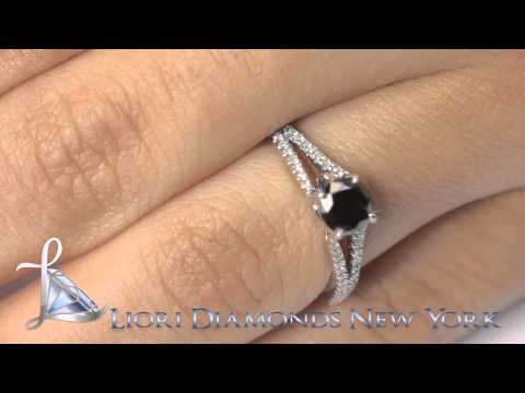 BDR-070 - 1.01 Carat Certified Natural Black Diamond Engagement Ring 18K White Gold