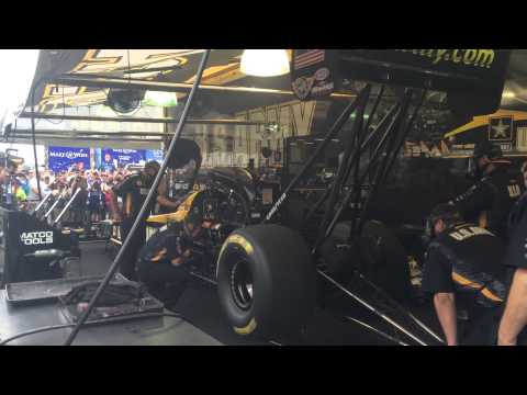 Warmup in the pits with the DSR Army top fuel dragster with Tony Schumacher.
