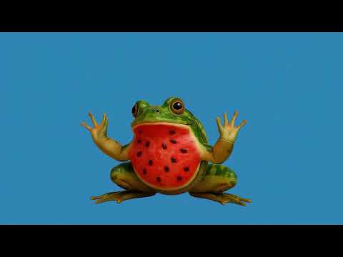 The watermelon frog exits the screen from the right 4k green screen #vfxassets #bluescreen