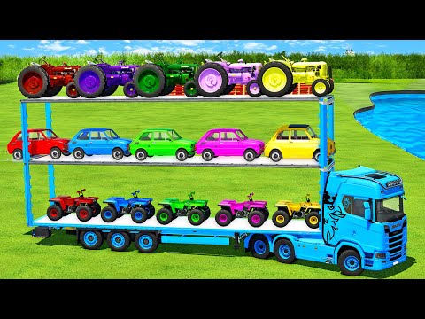 TRANSPORTING COLORS OF FIAT MINI CARS, ZETOR TRACTORS & ATVS WITH SCANIA TRUCK - FS22