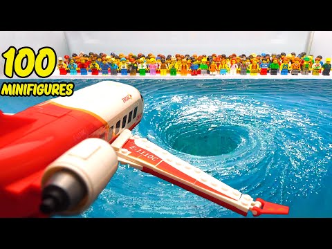 Testing LEGO Vortex VS. Airplane Crashes With 100 Minifigures on Bridge!
