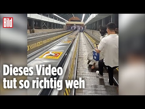 Frau fällt Rekord-Rolltreppe herunter in China