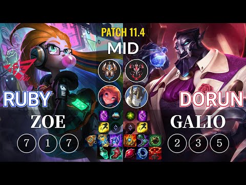RW Ruby Zoe vs DoRun Galio Mid - KR Patch 11.4