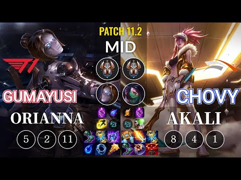T1 Gumayusi Orianna vs HLE Chovy Akali Mid - KR Patch 11.2