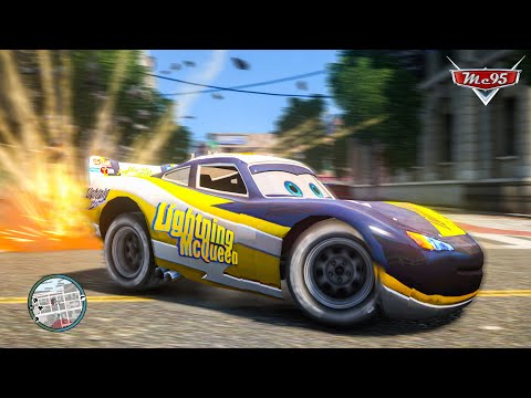 Crazy Lightning Rayo McQueen Blue Racing Car Crashes Ep.81 - GTA 4