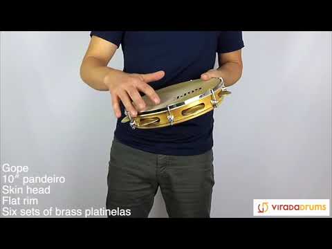 Gope 10″ Pandeiro - Brass Platinelas, Flat Rim - ViradaDrums.com