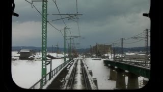 preview picture of video '信越本線・前面展望 三条駅から東三条駅(雪景色) Train front view(Snow scene)'