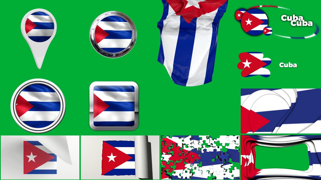 Cuba Multi Flag PACK Green Screen + Alpha