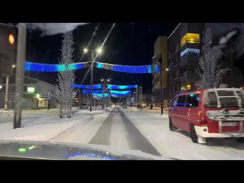 Driving through the lights in Kuusamo Northern Finland 