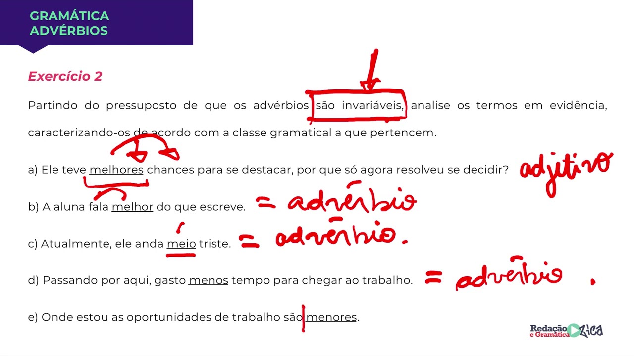 ADVÉRBIOS: RESOLUÇÃO DETALHADA DE EXERCÍCIOS - Profa. Pamba