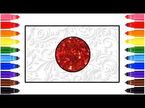 How to Draw Japan Flag Glitter Colors | The Japanese Flag | Little Channel | Flag Glitter Color Draw