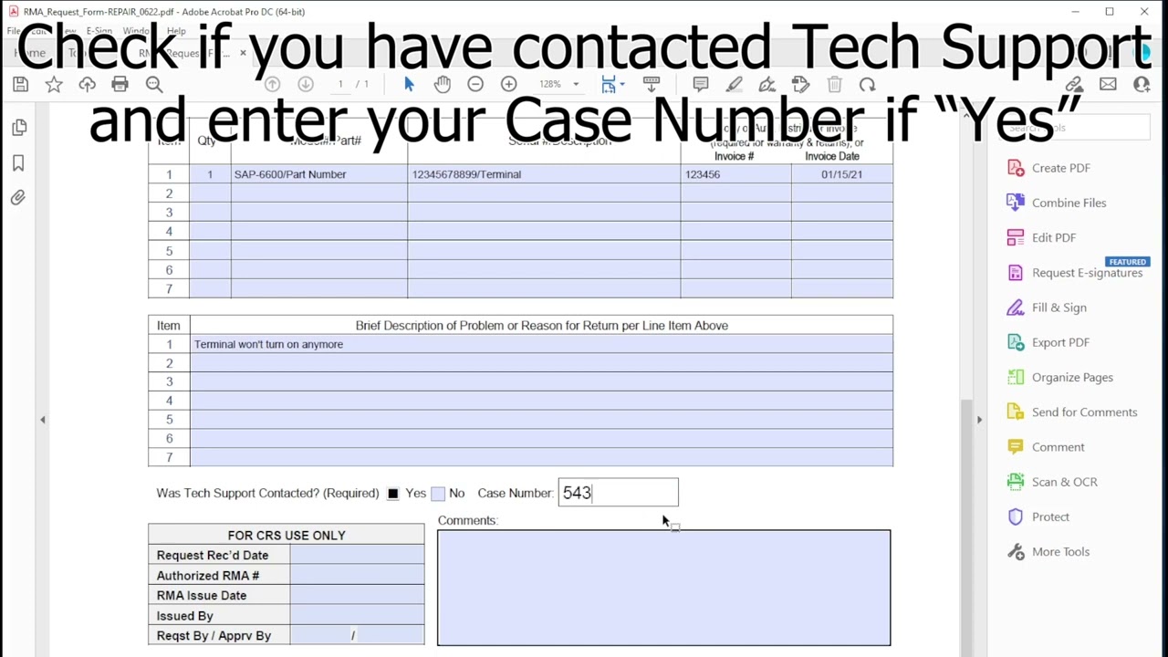 Submitting a CRS Return Merchandise Authorization (RMA) Request Form