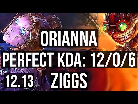 ORIANNA vs ZIGGS (MID) | 12/0/6, Legendary, 1.3M mastery, 300+ games | NA Diamond | 12.13