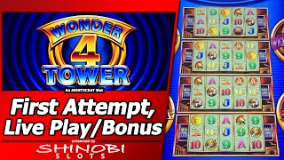 Wonder 4 Tower Slot - First Attempt, Tower Bonus and Numerous Free Games