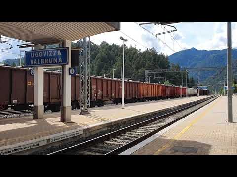 Steel wire Train passing Ugovizza Valbruna, Italy going to Austria