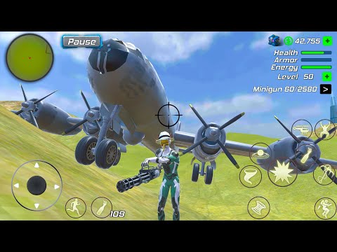 Rope Frog Hero Flying B29 Superfortress Huge Airplane Pilot Simulator - Android Gameplay.