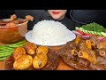 ASMR EATING SPICY* MUTTON CURRY,LAL LAL MURGHIR JHOL,EGG CURRY *FOOD VIDEOS*