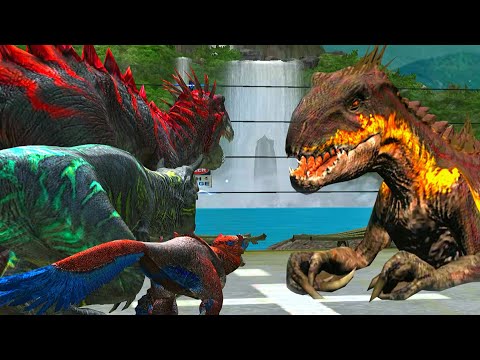 ALL FAMILY SCORPIOS REX Vs ALBERTOSAURUS Vs DEINONYCHUS X3 MAXED | JURASSIC WORLD THE GAME