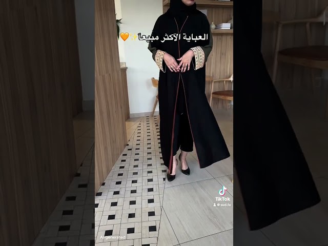 عباية بليزر قماش ميني ميت بشال حرير مقام زيتي