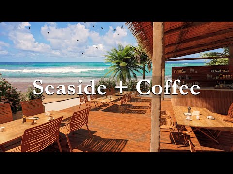 Outdoor seaside cafe ambience with relaxing jazz music and ocean waves sound #8