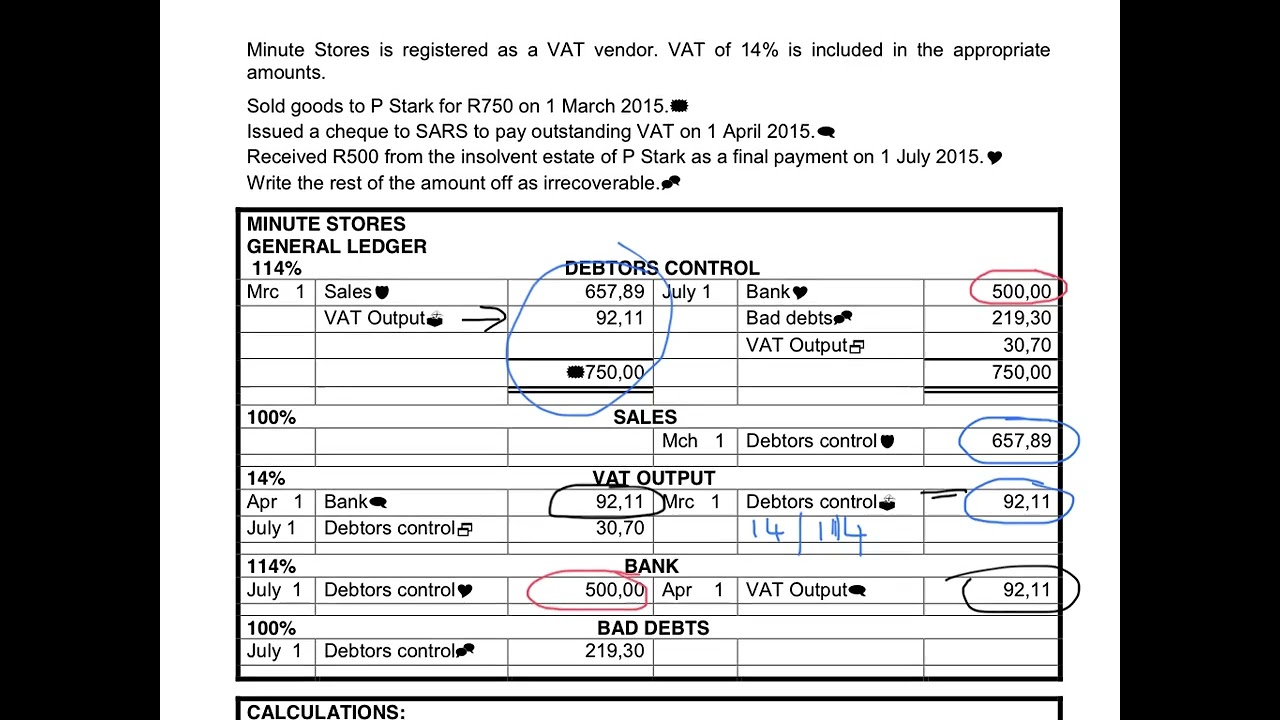 19. Calculations of VAT on bad debts