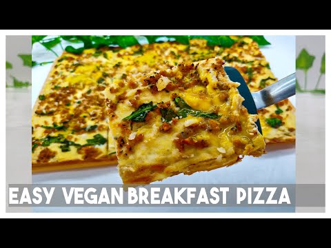 Easy Vegan Breakfast Sausage Pizza with a runny vegan egg