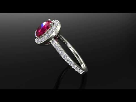 Ruby & Diamond Halo Ring 14K Gold July Birthstone