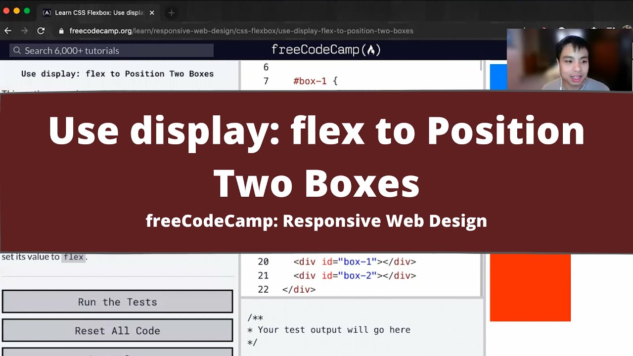 Use display flex to Position Two Boxes (CSS Flexbox) freeCodeCamp Tutorial