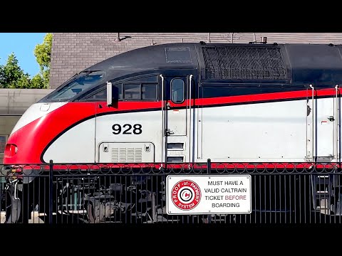 CALTRAIN Baby Bullet speeds through Santa Clara station heading to San Jose