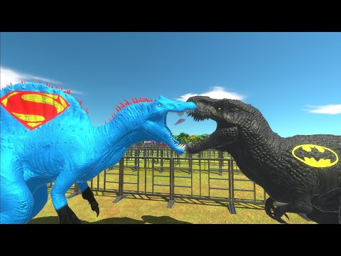 SUPERMAN T-REX vs BATMAN T-REX DEATH RUN - Animal Revolt Battle Simulator