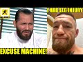Jorge Masvidal Reacts To Conor McGregor Saying He Fought Dustin Poirier With A DAMAGED LEG Khabib